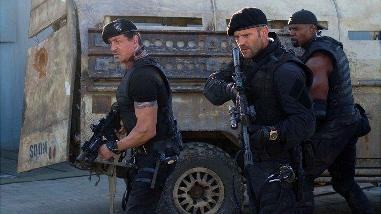 Sylvester Stallone, Jason Statham and Terry Crews in The Expendables 2