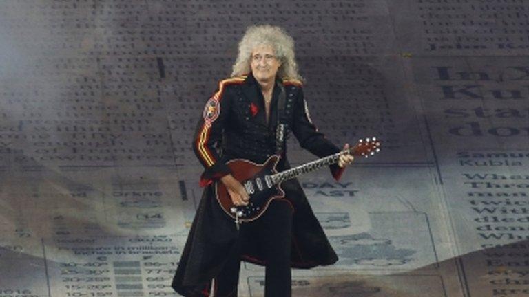 Brian May performs at the London 2012 Olympics closing ceremony