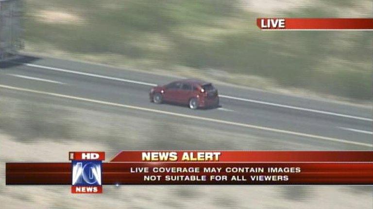 A video grab provided by Fox 10 News shows a vehicle involved in a police car chase west of Phoenix, 28 September