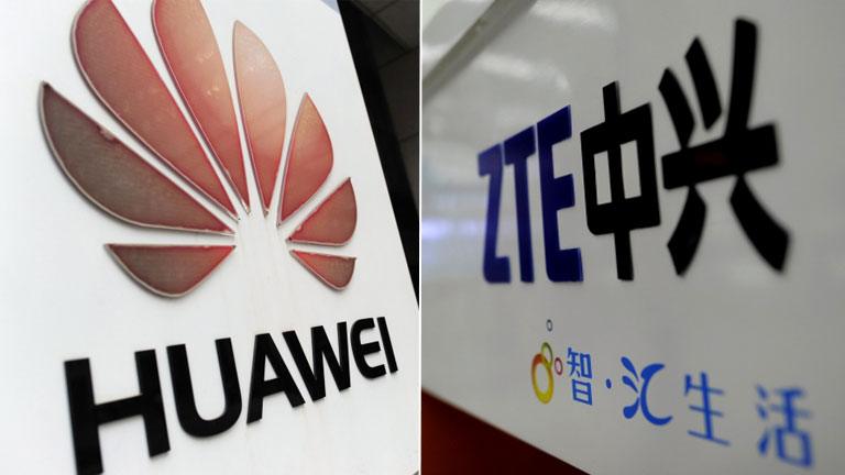 Composite of Huawei and ZTE's logos