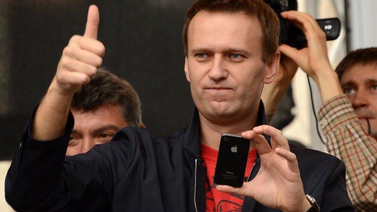 Russian opposition leader Alexei Navalny, at a protest in Moscow, 15 September