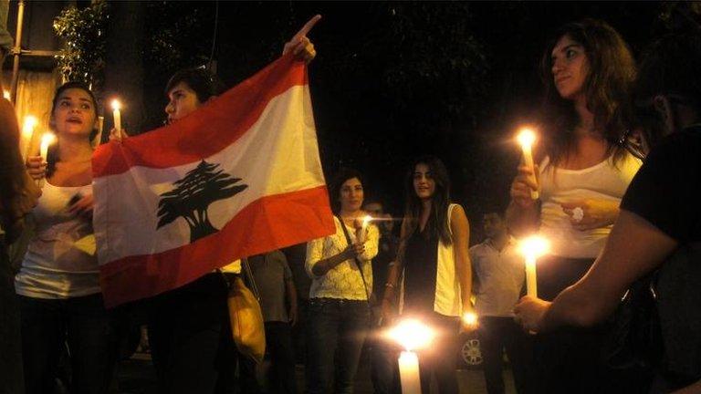 Candle-light vigil in Beirut near car bomb scene (19 October)