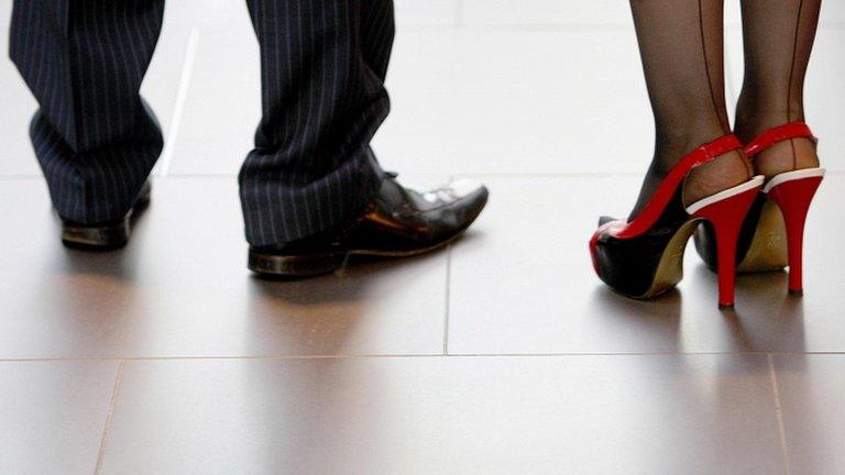 The shoes of a man and a woman