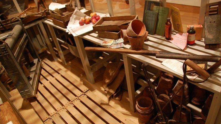 Inside an old-fashioned garden shed