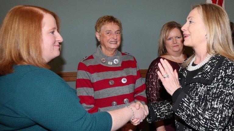 US Secretary of State Hillary Clinton, right, condemned the death threat issued against Naomi Long