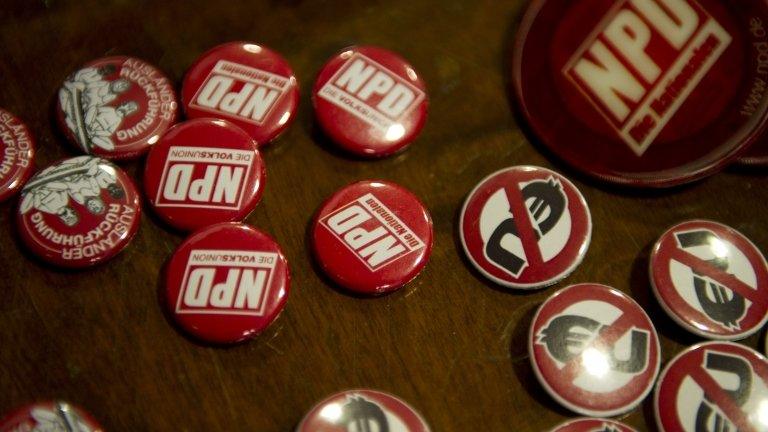 NPD buttons at a party congress in Neuruppin, north-eastern Germany, 12 November