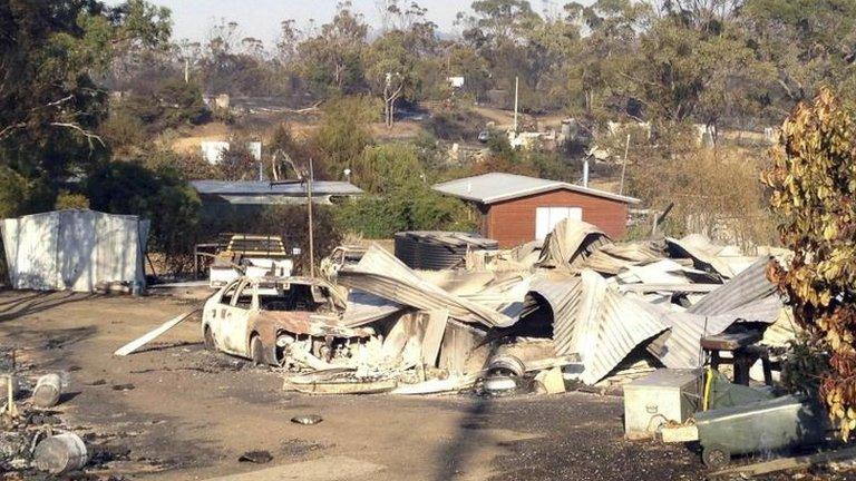 Fire damage in Dunalley, east of Hobart, 5 January