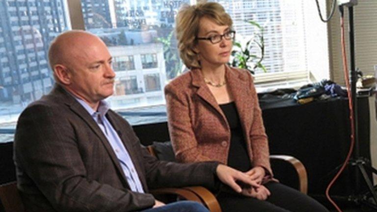 Gabrielle Giffords (r) and her husband Mark Kelly handout picture 8 January 2013