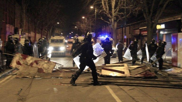 Police in riot gear in Belfast