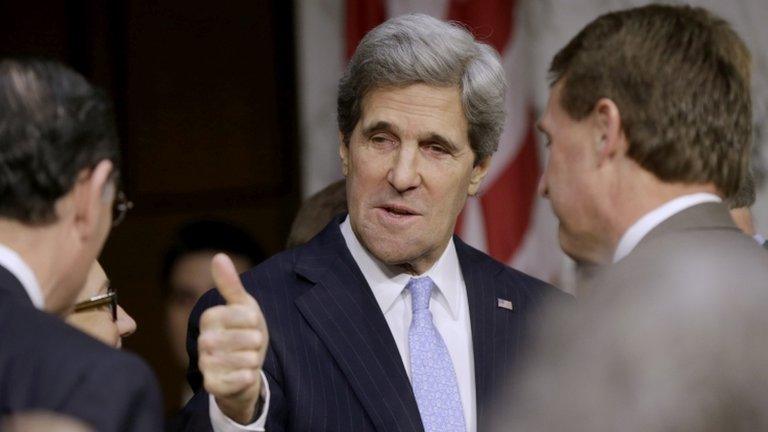 Sen John Kerry arrives on Capitol Hill in Washington on 24 January 2013