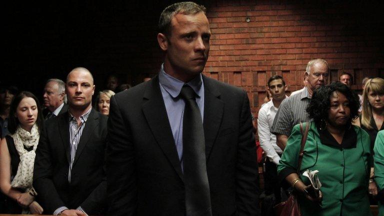 Oscar Pistorius in court, 19 February - picture taken before proceedings began