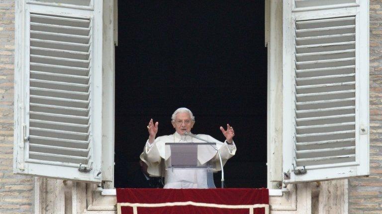 Pope Benedict speaking from a balcony in St Peter's Square, 24 February 2013