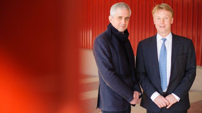 Founder of the Folio Prize Andrew Kidd (left) and Managing Director of the Folio Society Toby Hartwell at a photocall announcing the Folio Society as new sponsors of the Literature Prize