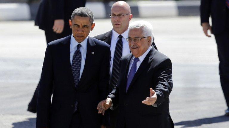 US President Barack Obama (left) with Palestinian Authority President Mahmoud Abbas in Ramallah, 21 March