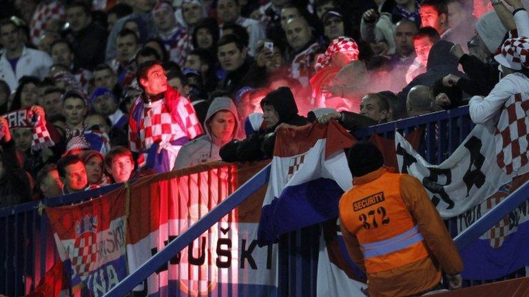 Croatian fans during the Croatia-Serbia match in Zagreb. Photo: 22 March 2013