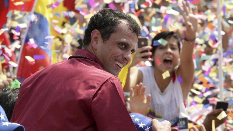 Capriles at rally in Caracas