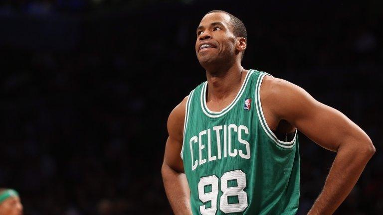 Jason Collins plays for Boston Celtics in Brooklyn, New York City, on 15 November 2012