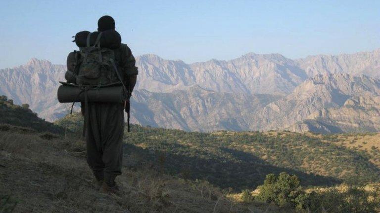 A PKK fighter looks towards Iraq from the mountains of south-eastern Turkey, in a photo released on 8 May