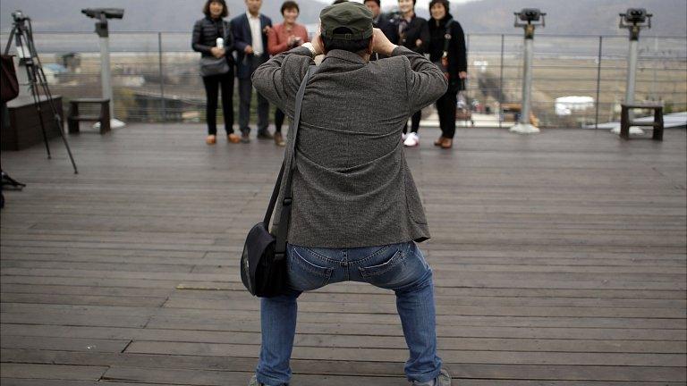 Chinese tourists in Paju, north of Seoul, South Korea. April 2013