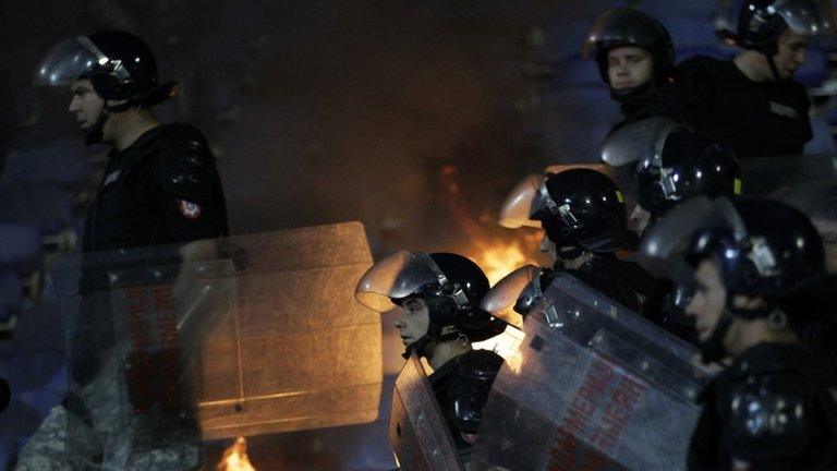 Riot police in Belgrade, 18 May