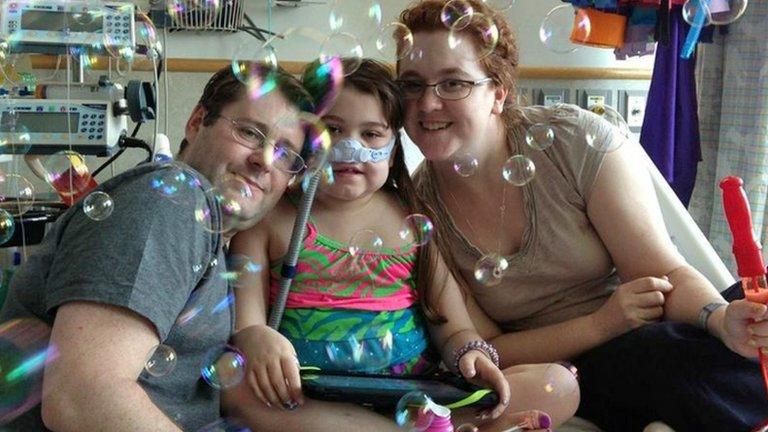 Sarah Murnaghan, centre, celebrates the 100th day of her stay in Children's Hospital 30 May 2013