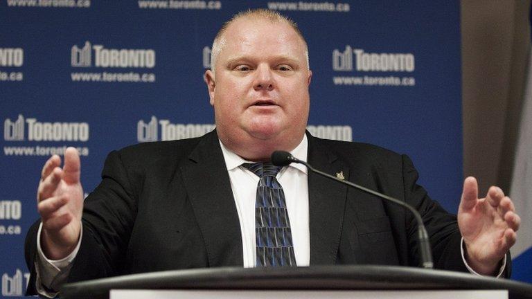 Toronto Mayor Rob Ford answers questions about the three new staffers he has hired at a news conference at city hall in Toronto 31 May 2013