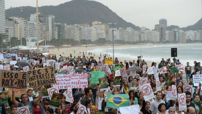 Protesters in Copacabana, Rio de Janeiro