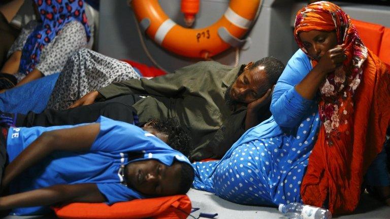 Migrants picked up in the Mediterranean and taken to Malta