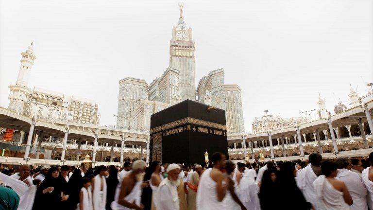 Worshippers circle the Kaaba at the Grand Mosque in the holy Muslim city of Mecca, Saudi Arabia