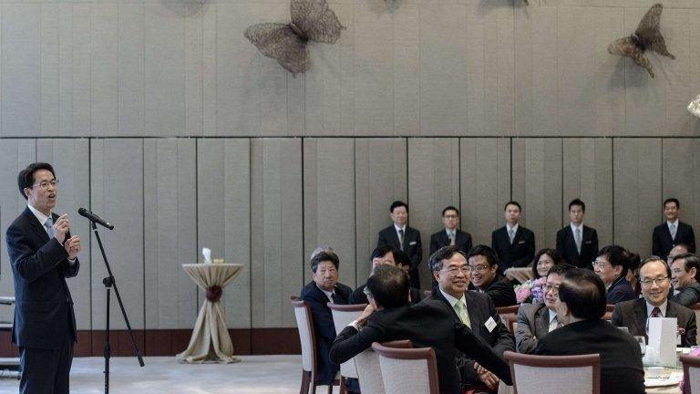 Zhang Xiaoming addresses a luncheon attended by Hong Kong Legislative Council members and Beijing top officials in Hong Kong on 16 July 2013