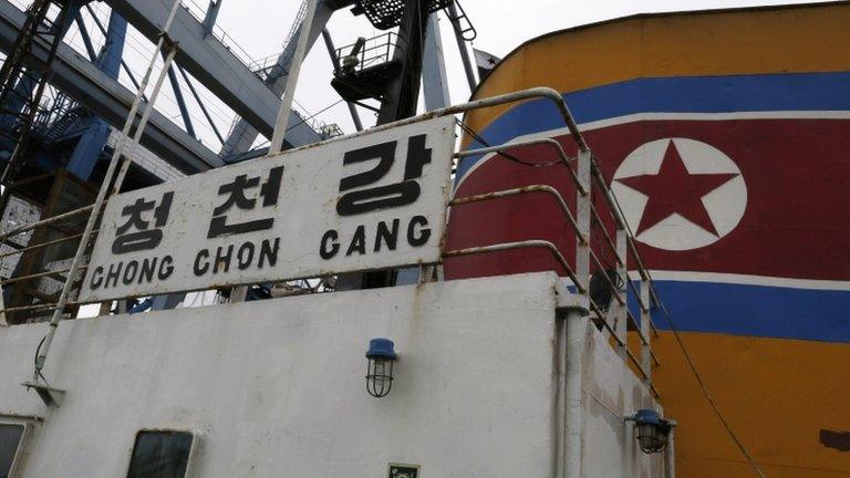 A view from on board North Korean flagged ship "Chong Chon Gang" docked at the Manzanillo Container Terminal in Colon City on 16 July 2013