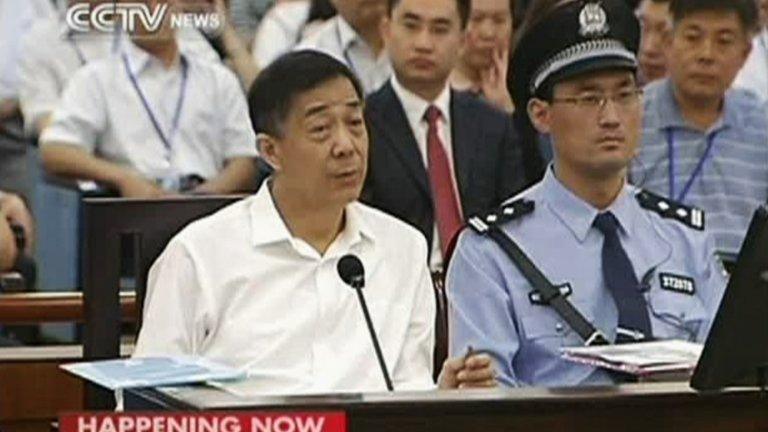 Bo Xilai, at his trial on 22 August, in image taken from video footage