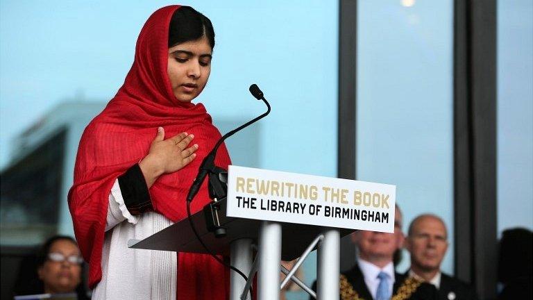 Malala Yousafzai at the library opening in Birmingham