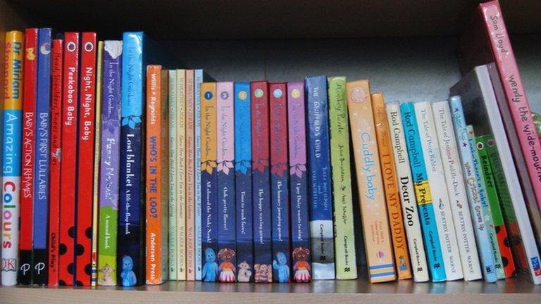 Children's books on shelf