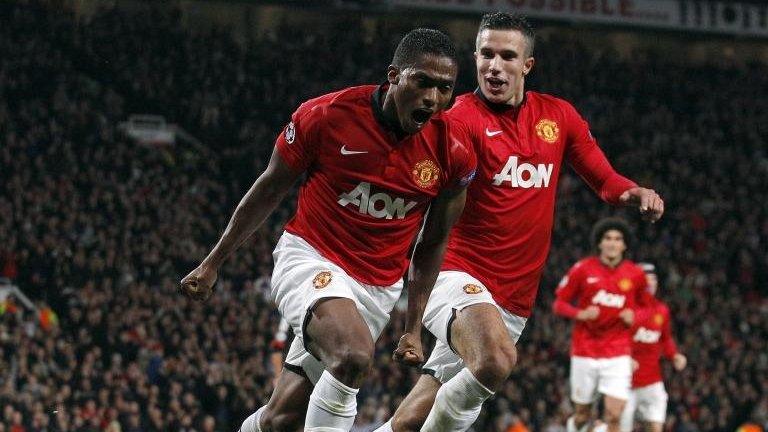 Antonio Valencia celebrates scoring at Old Trafford