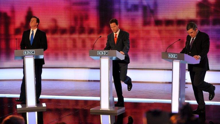 David Cameron, Nick Clegg and Gordon Brown in the 2010 live TV debate