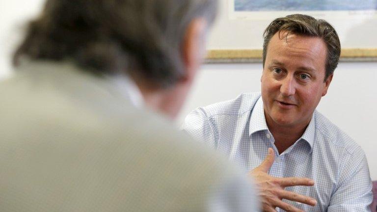 David Cameron talking to cancer patient at John Radcliffe Hospital, Oxford