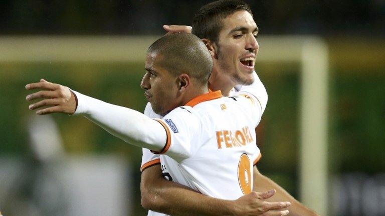 Valencia celebrate their goal against Kuban Krasnador