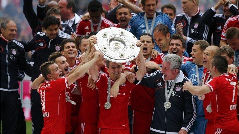 Bayern Munich celebrate winning Bundesliga title