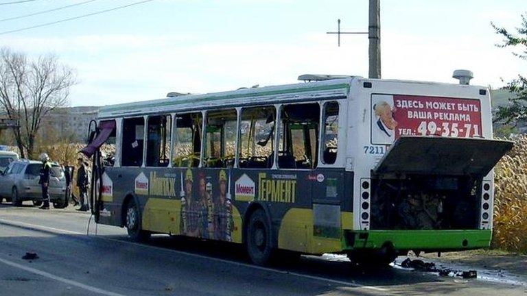 Damaged Russian bus in Volgograd, 21 Oct