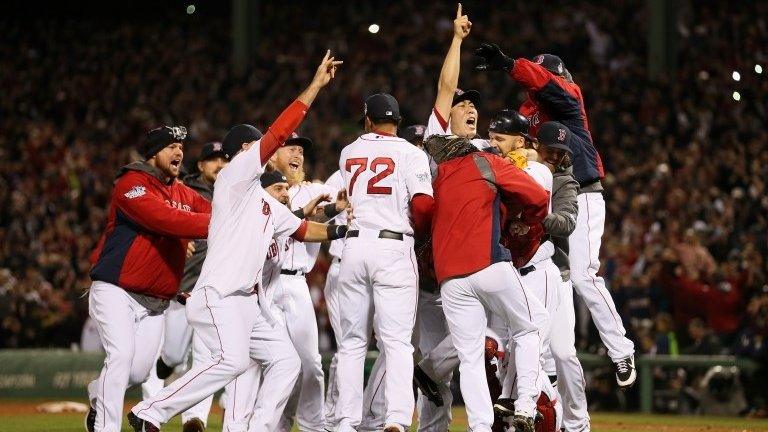 The Boston Red Sox celebrate after defeating the St Louis Cardinals in the 2013 World Series at Fenway Park on in Boston, Massachusetts, on 30 October 2013