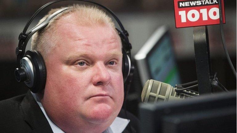 Toronto Mayor Rob Ford talks on his weekly radio show in Toronto, 3 November 2013