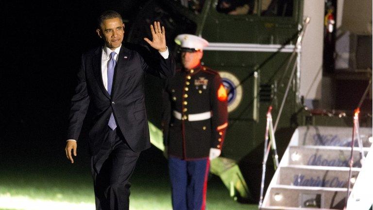 President Barack Obama waved from the south lawn of the White House on 7 November 2013