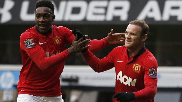 Wayner Rooney celebrates his equaliser for Manchester United with Danny Welbeck