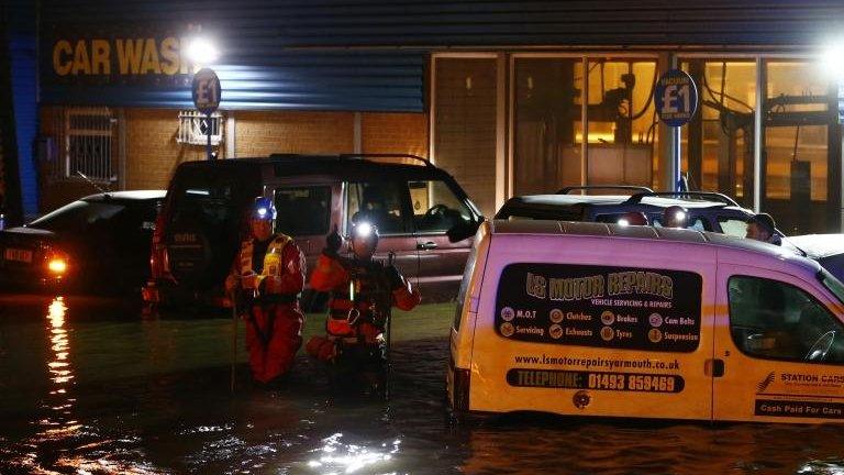 Flooded car park in Great Yarmouth