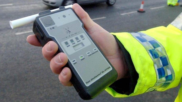 Police officer holds a breathalyser during Christmas Drink Drive campaign