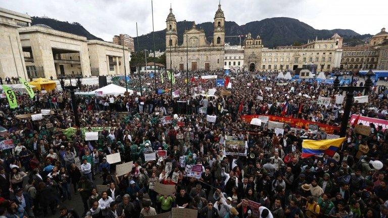 Protest in Bolivar's Square, Bogota, Colombia