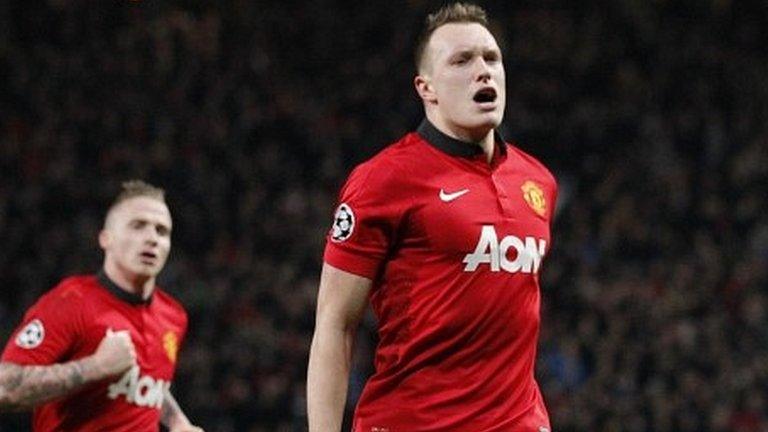 Manchester United's Phil Jones (right) celebrates scoring