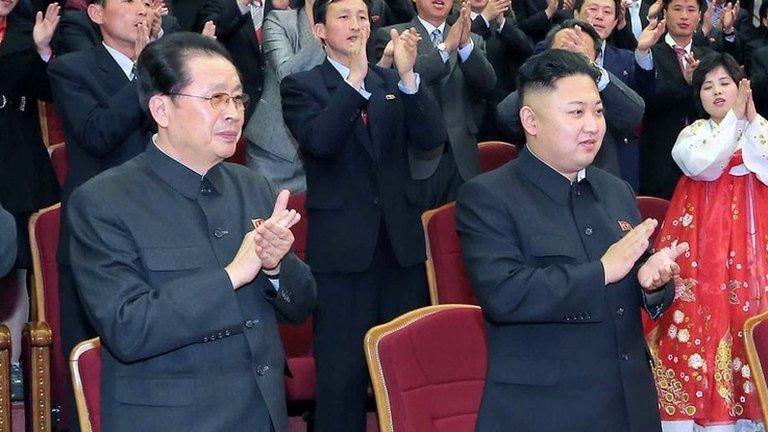 File photo: Chang Song-thaek, left, with North Korean leader Kim Jong-un in Pyongyang in a file picture taken by North Korea's official Korean Central News Agency (KCNA) on 15 April 2013