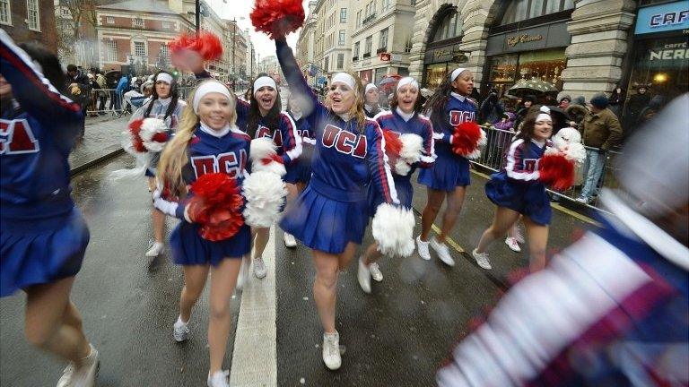 Cheerleaders taking part in the London New Year parade